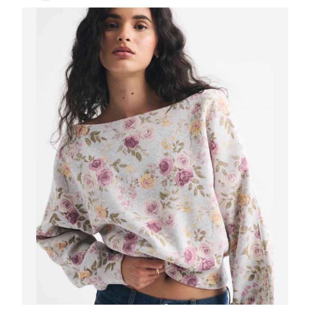 Abercrombie & Fitch Soft A&F Collection Floral Sweatshirt Grey Large
